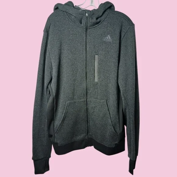 Adidas Climalite Run Hoodie Jacket Mens Full-Zip With Pockets Charcoal Large - Picture 1 of 16